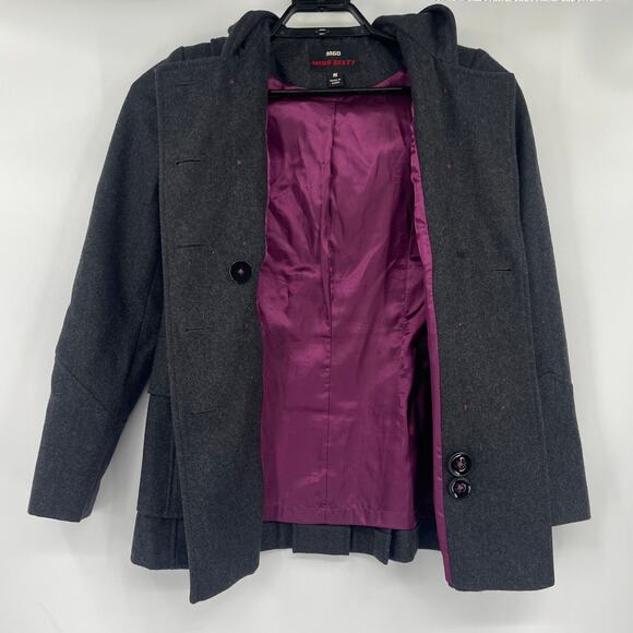 Y2K Miss Sixty Wool Military Hooded Pea Coat Sz S Double Breasted Goth Academia - Picture 6 of 12
